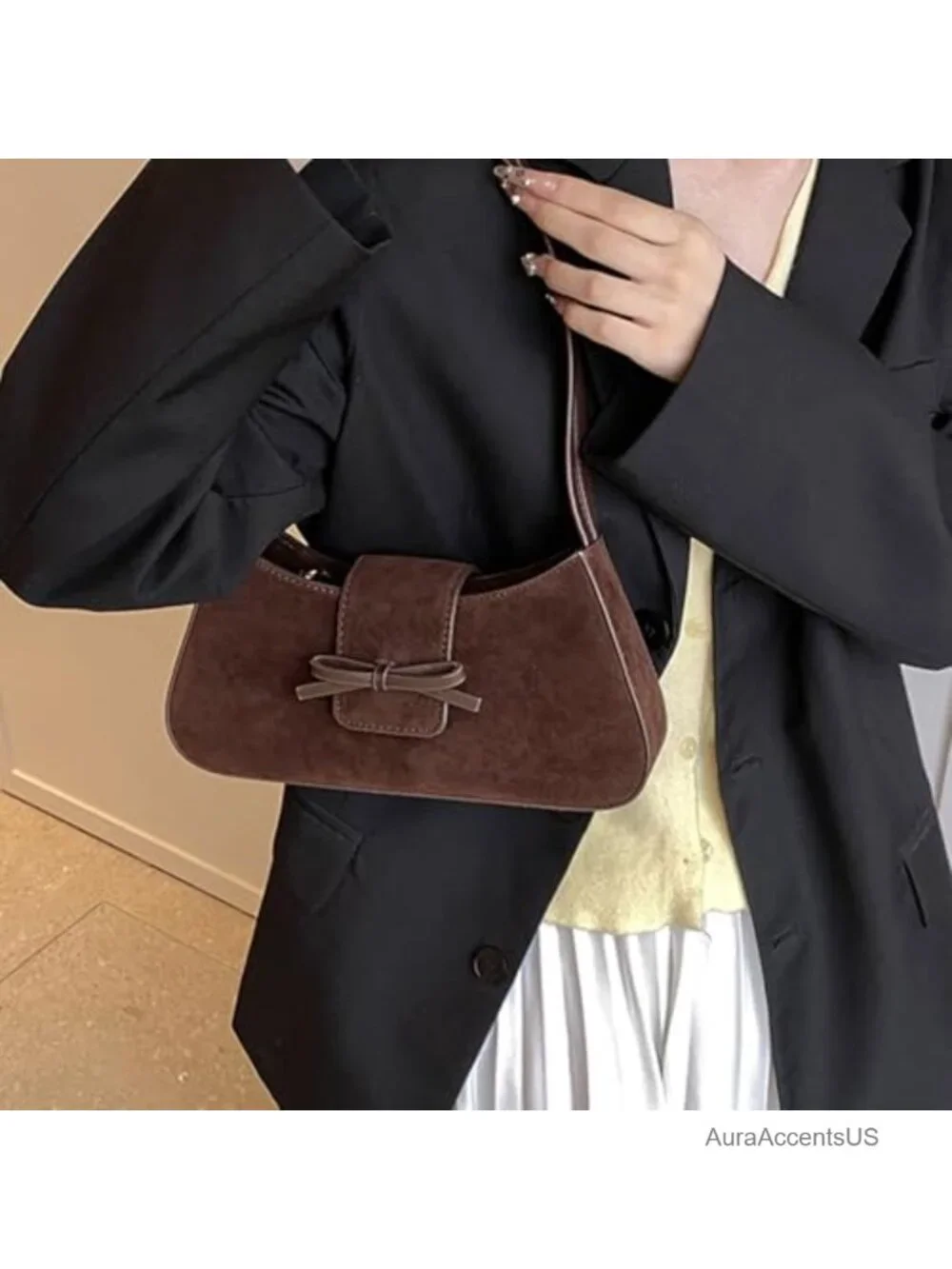 Patent Leather Hobo Shoulder Bag Y2K Trendy Bow Purse Clutch